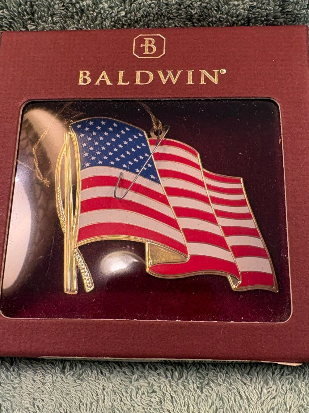 Baldwin Brass 2001 American 50 Star Flag Ornament Patriotic Enameled Boxed 77909